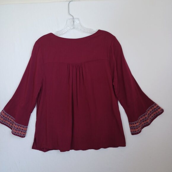 Savanna Jane Top Embroidered V Neck Boho Popover Long Sleeves Womens Medium - Picture 7 of 11